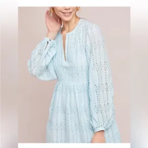 Anthropologie Dress Eyelet Baby Doll in light Blue