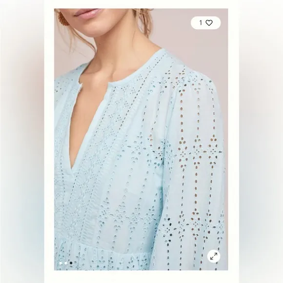 Anthropologie Dress Eyelet Baby Doll in light Blue