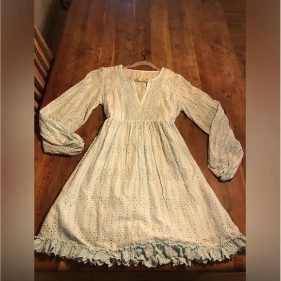 Anthropologie Dress Eyelet Baby Doll in light Blue