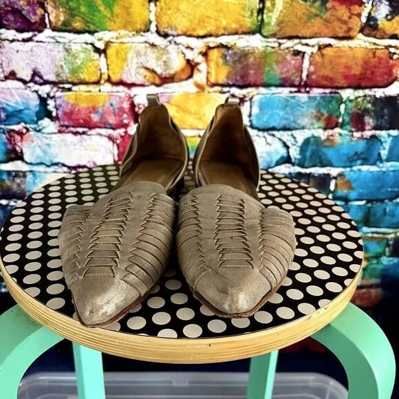 anthropologie Huma Blanco Slip On Woven Flats Shoes Size 10 Leather Sole
