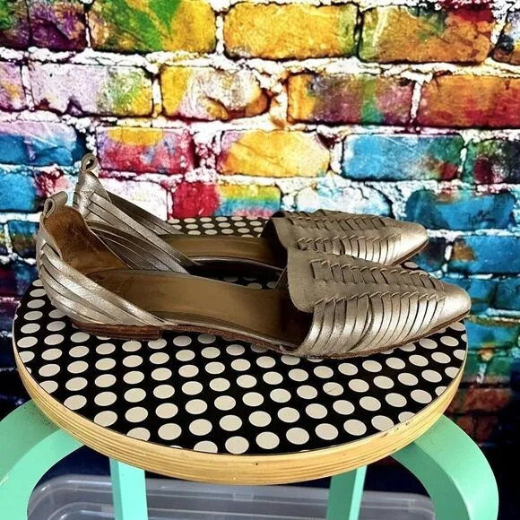 anthropologie Huma Blanco Slip On Woven Flats Shoes Size 10 Leather Sole