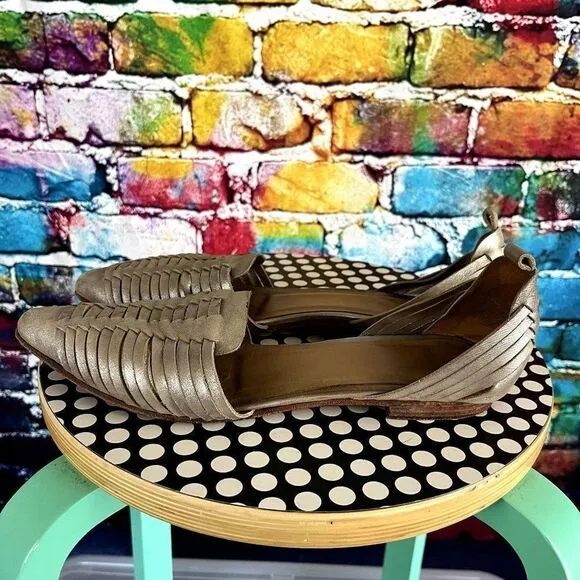 anthropologie Huma Blanco Slip On Woven Flats Shoes Size 10 Leather Sole