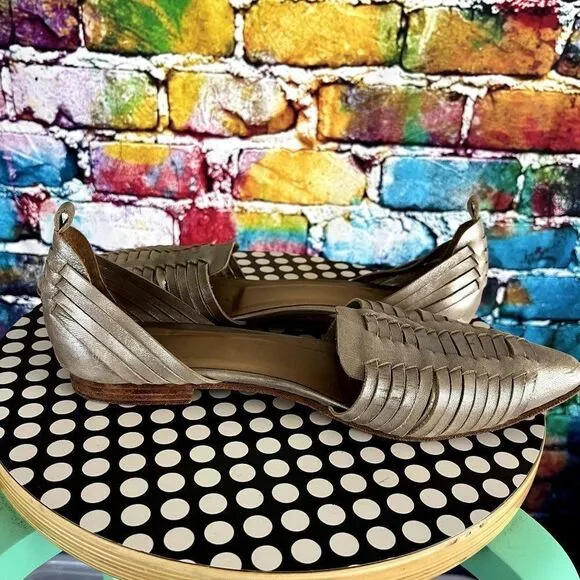 anthropologie Huma Blanco Slip On Woven Flats Shoes Size 10 Leather Sole