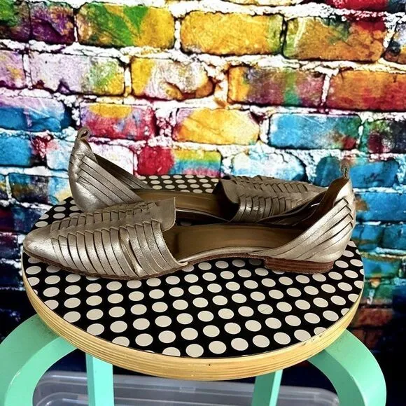 anthropologie Huma Blanco Slip On Woven Flats Shoes Size 10 Leather Sole