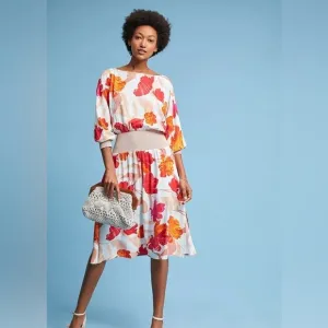 Anthropologie Maeve Gemma Floral dress in oranges, peaches, reds &amp; white- S NWT