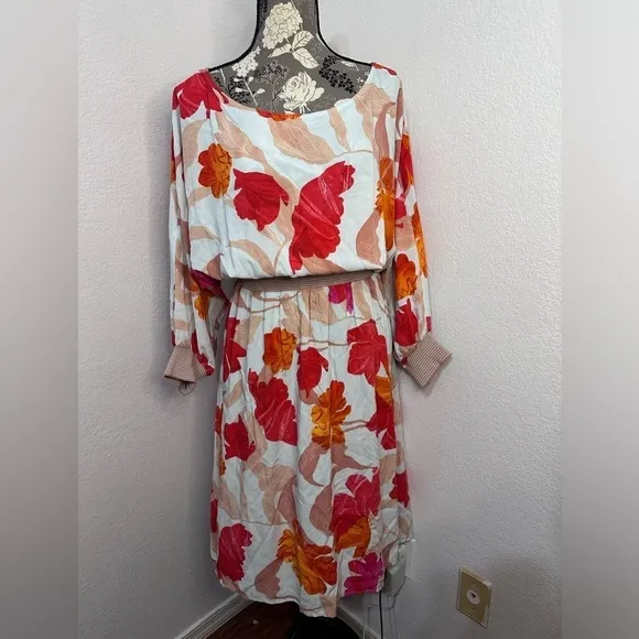 Anthropologie Maeve Gemma Floral dress in oranges, peaches, reds &amp; white- S NWT