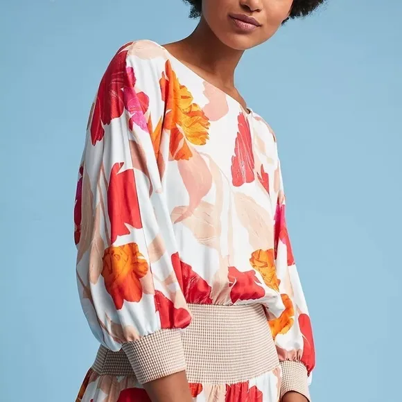Anthropologie Maeve Gemma Floral dress in oranges, peaches, reds &amp; white- S NWT