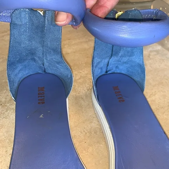 ANTHROPOLOGIE MAEVE puffy blue leather sandals, zip back, platform. 39 EUC