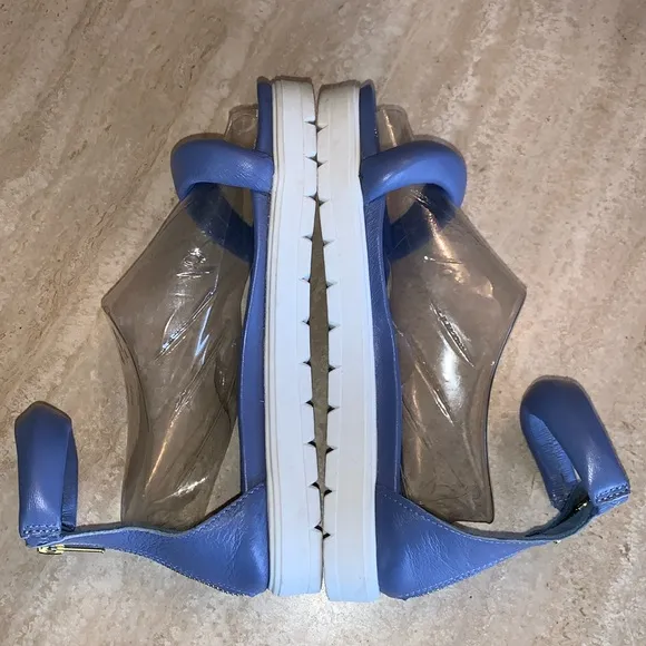 ANTHROPOLOGIE MAEVE puffy blue leather sandals, zip back, platform. 39 EUC