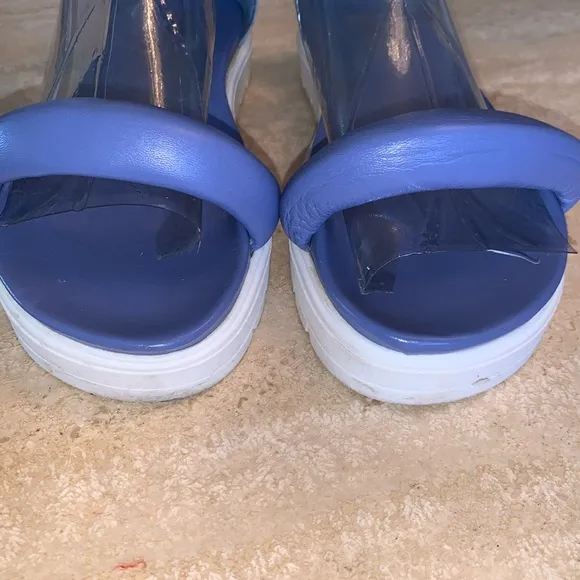 ANTHROPOLOGIE MAEVE puffy blue leather sandals, zip back, platform. 39 EUC