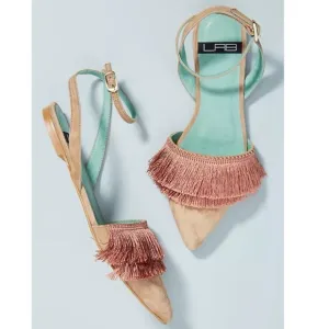 ANTHROPOLOGIE SUEDE LEATHER D'ORSAY ANKLE STRAPS FRINGED FLATS SHOES SIZE 36 NWT