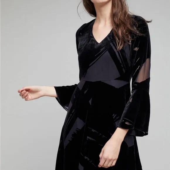ANTHROPOLOGIE X Seen Worn Keep Selina Velvet Maxi Black Dress SZ 10
