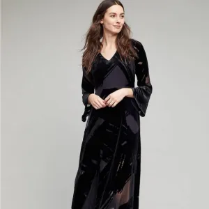 ANTHROPOLOGIE X Seen Worn Keep Selina Velvet Maxi Black Dress SZ 10