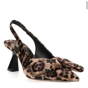 Antonio Melani Leopard Slingback Heels Bow Point Toe Kitten Velvet 7.5