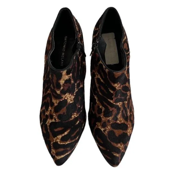 Antonio Melani Carlin LEATHER Side Zipper ANKLE Booties Cheetah Print SIZE 9.5M