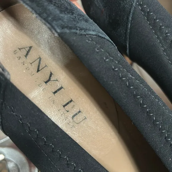 Anyi Lu Heart Black Sued Pumps Size 38.5 gently used handmade in Italy