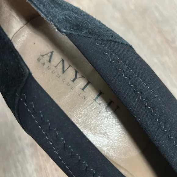 Anyi Lu Heart Black Sued Pumps Size 38.5 gently used handmade in Italy