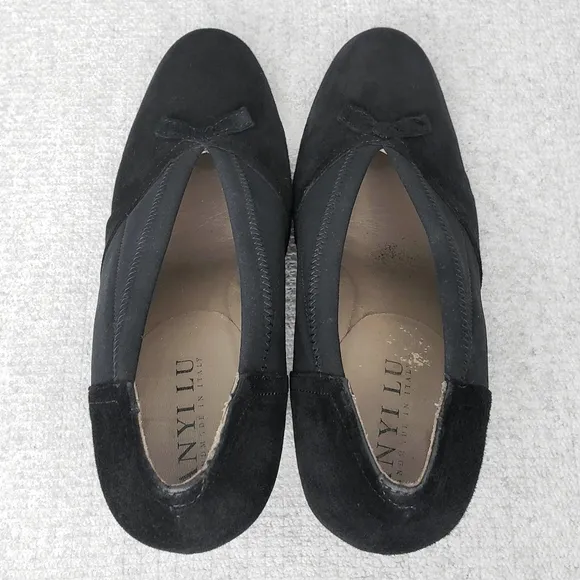 ANYI LU Heart Black Suede Pumps