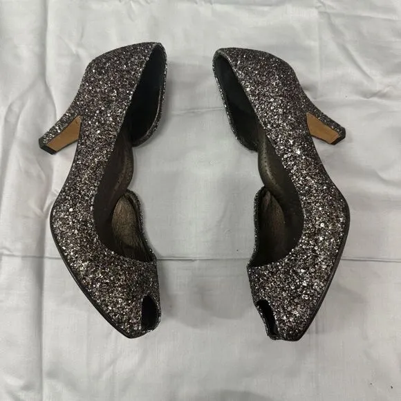 Anyi Lu Italian Silver Gunmetal Sparkle Glitter Pumps High Heels Size 37 Shoes