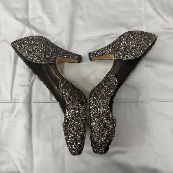 Anyi Lu Italian Silver Gunmetal Sparkle Glitter Pumps High Heels Size 37 Shoes