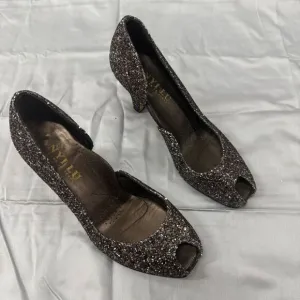 Anyi Lu Italian Silver Gunmetal Sparkle Glitter Pumps High Heels Size 37 Shoes