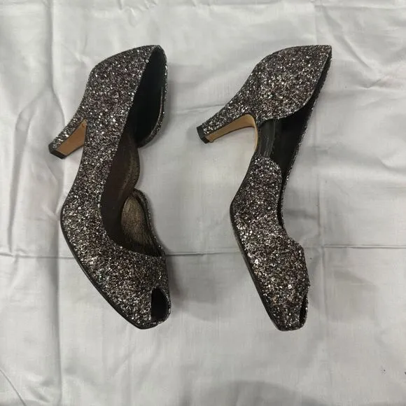 Anyi Lu Italian Silver Gunmetal Sparkle Glitter Pumps High Heels Size 37 Shoes