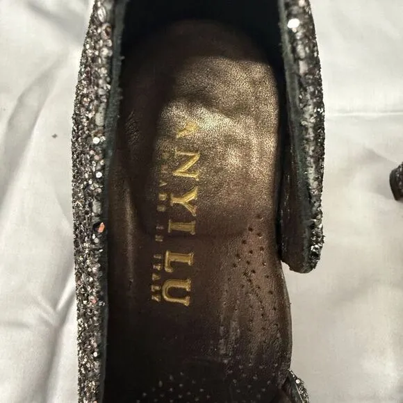 Anyi Lu Italian Silver Gunmetal Sparkle Glitter Pumps High Heels Size 37 Shoes