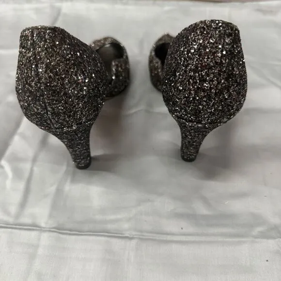 Anyi Lu Italian Silver Gunmetal Sparkle Glitter Pumps High Heels Size 37 Shoes
