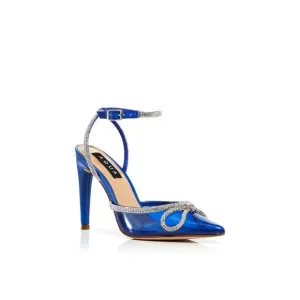 AQUA Womens Blue Glitter Embelished Charm Pointed Toe Block Heel Pumps Shoes 8 M