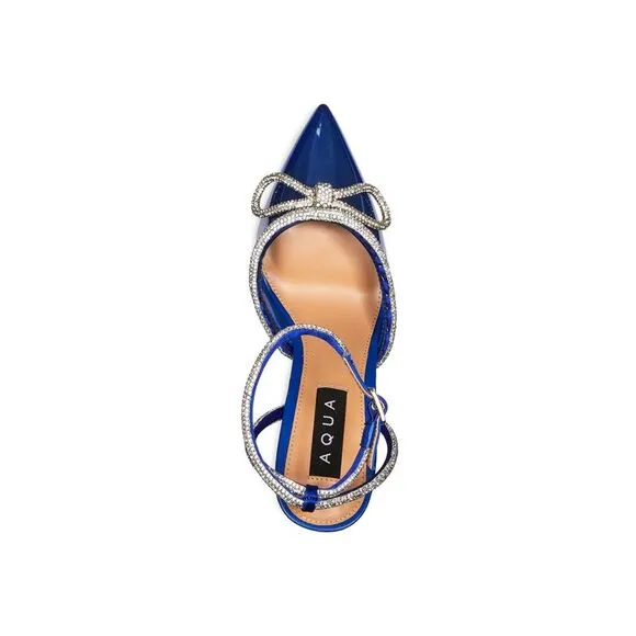 AQUA Womens Blue Glitter Embelished Charm Pointed Toe Block Heel Pumps Shoes 8 M