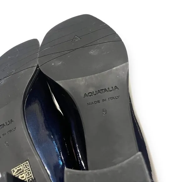 AQUATALIA Michelle Loafer Block Heels Black Patent Leather Pump Women's Size 9