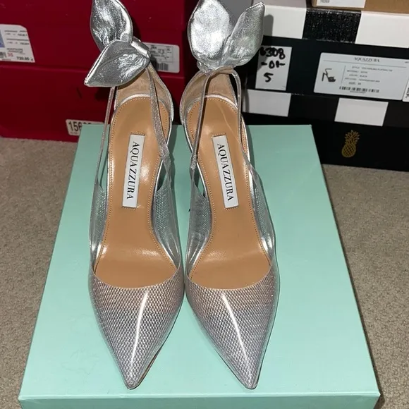AQUAZZURA Bow Tie Plexi Pump 105mm size 35