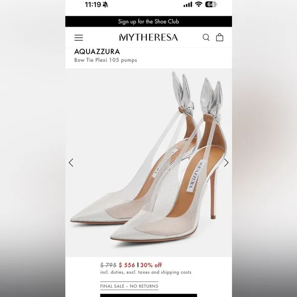AQUAZZURA Bow Tie Plexi Pump 105mm size 35