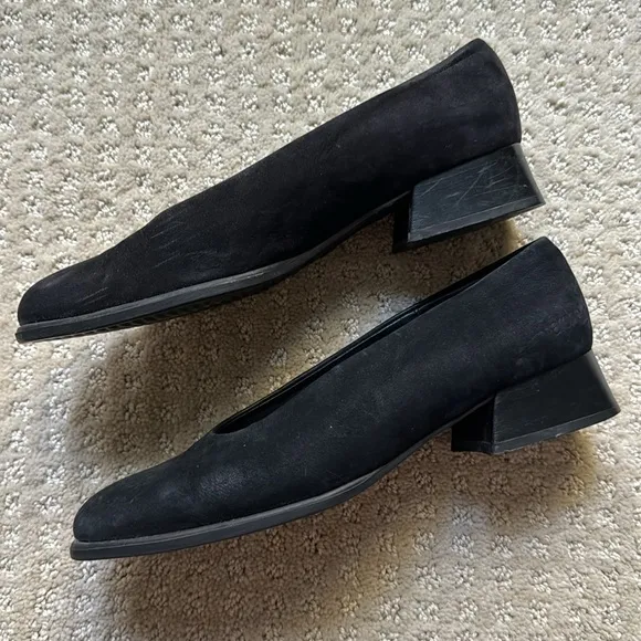 Arche | Black Suede Pumps Square Heel Shoes | Size 38(.5?)