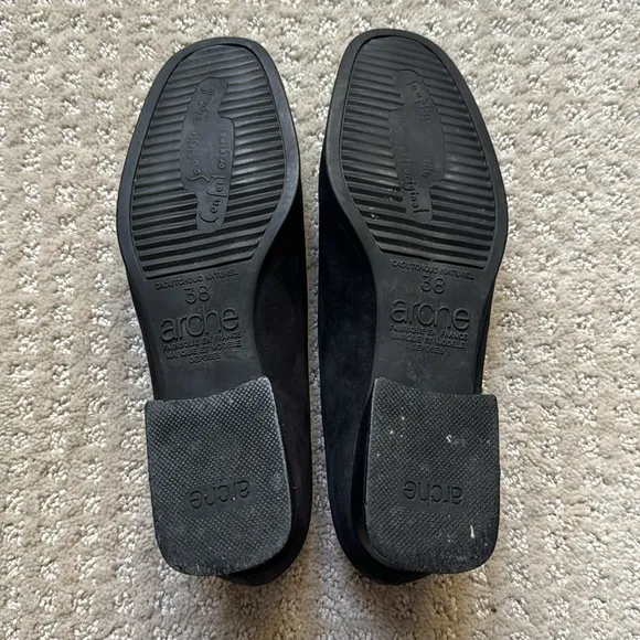 Arche | Black Suede Pumps Square Heel Shoes | Size 38(.5?)