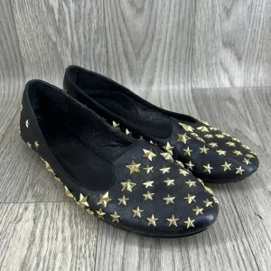 Ash Black Leather Star Spikey Flats