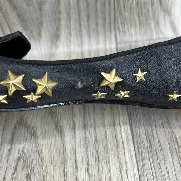 Ash Black Leather Star Spikey Flats