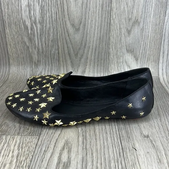 Ash Black Leather Star Spikey Flats