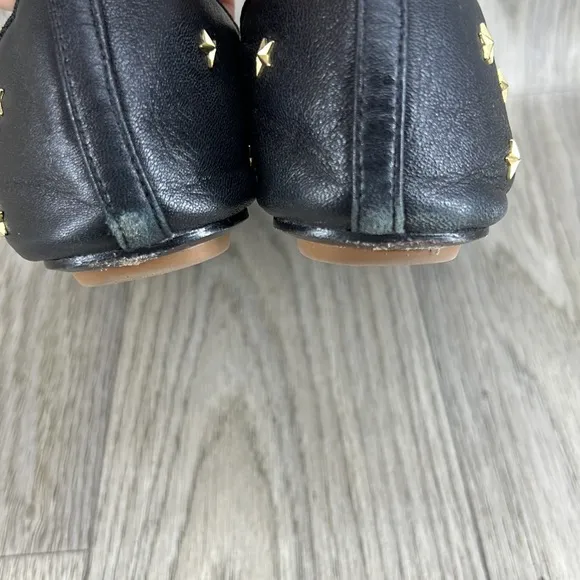 Ash Black Leather Star Spikey Flats
