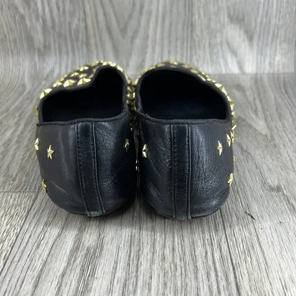 Ash Black Leather Star Spikey Flats