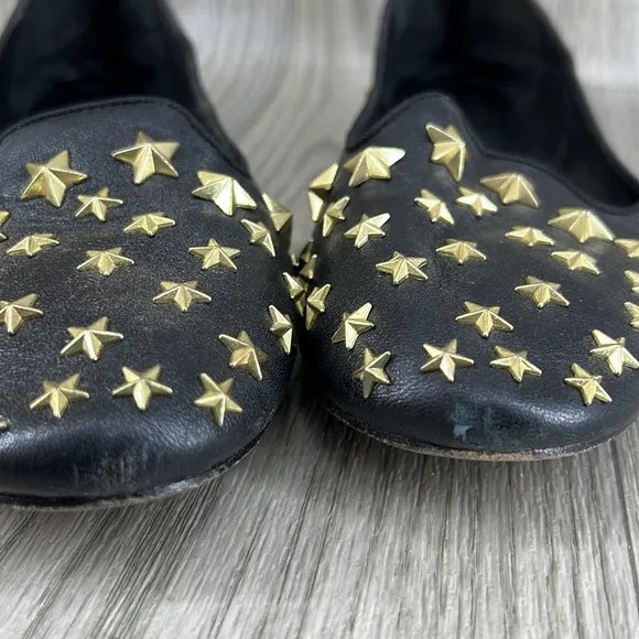 Ash Black Leather Star Spikey Flats