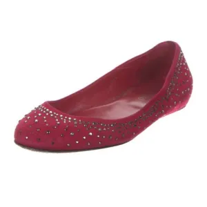AUTH Valentino Ballet Flats Red Suede Silver Crystal Studded Shoes EU 40 US 10