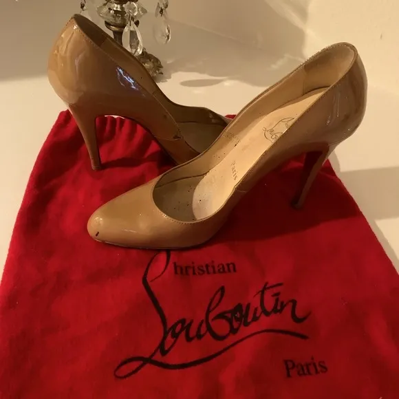 Authentic Christian Louboutin Tan Stiletto Heels with Signature Red Sole