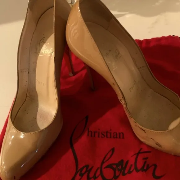 Authentic Christian Louboutin Tan Stiletto Heels with Signature Red Sole