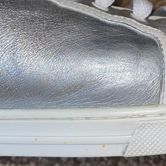 Authentic Louis Vuitton Metallic Unisex silver &amp; white leather sneaker altered