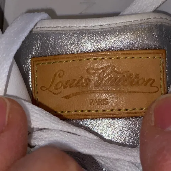 Authentic Louis Vuitton Metallic Unisex silver &amp; white leather sneaker altered