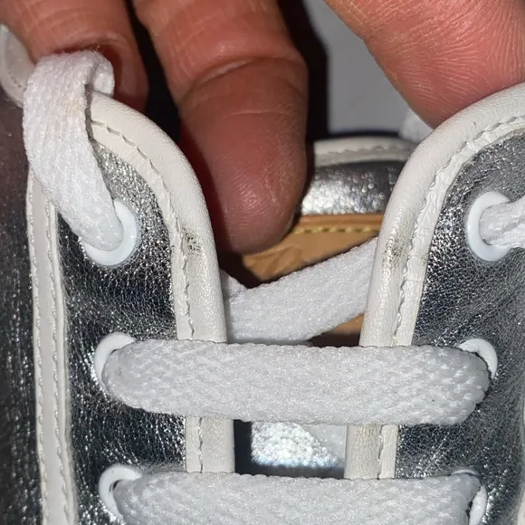 Authentic Louis Vuitton Metallic Unisex silver &amp; white leather sneaker altered