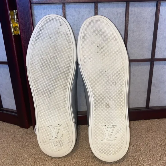 Authentic Louis Vuitton Metallic Unisex silver &amp; white leather sneaker altered