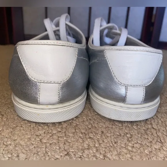 Authentic Louis Vuitton Metallic Unisex silver &amp; white leather sneaker altered