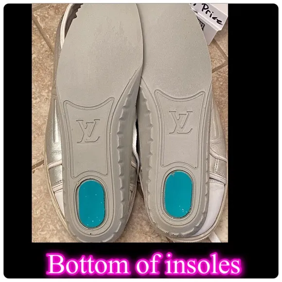Authentic Louis Vuitton Metallic Unisex silver &amp; white leather sneaker altered